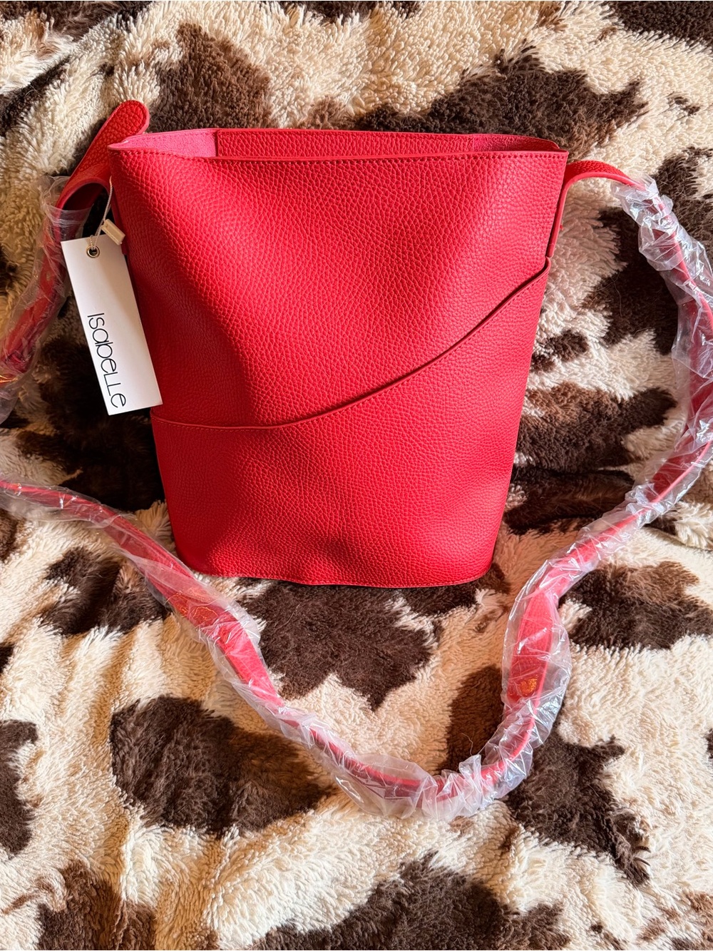 Isabelle Red Pebbled Crossbody Bucket Bag